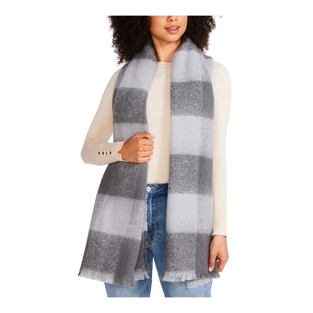 Steve Madden Two-Tone Buffalo Check Blanket Scarf One Size Black/White NWT